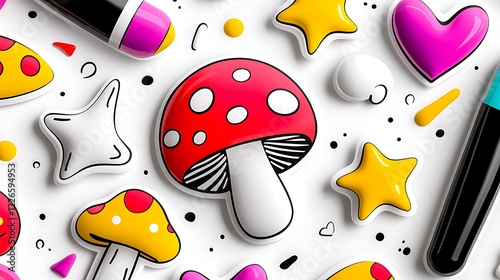 Playful Pixel Art Mushroom with Colorful Shapes on White Background