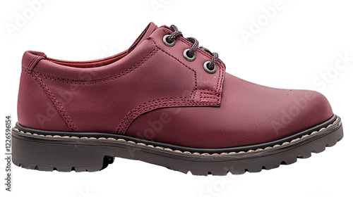 Elegant maroon leather shoe with polished surface, lace-up design, durable sole, and stylish stitching for versatile fashion and comfort in footwear