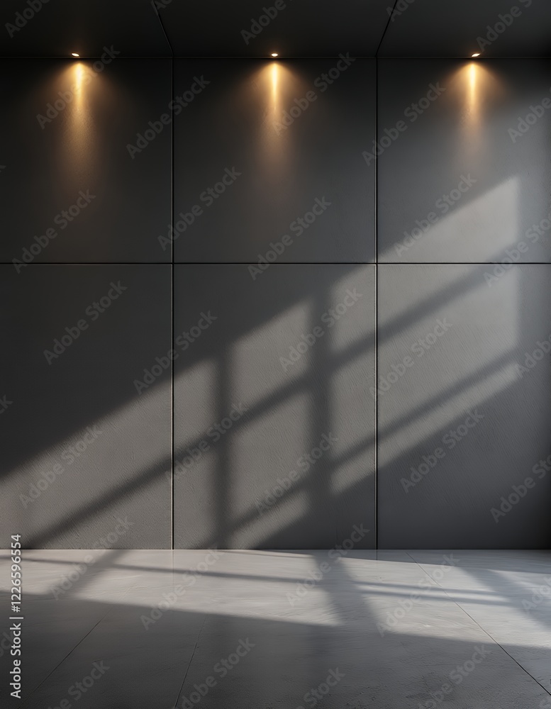 Minimalist Modern Empty Room with Sunlight and Shadows Minimalist Modern Empty Room with Sunlight and Shadows