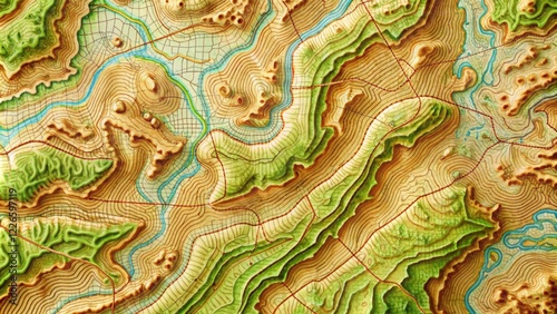 Wallpaper Mural Terrain map showcasing contours and trails within a detailed grid layout for outdoor navigation Torontodigital.ca