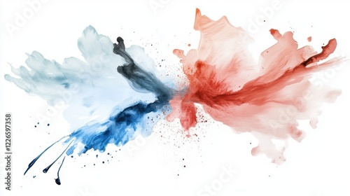Dynamic red and blue paint splash on white background