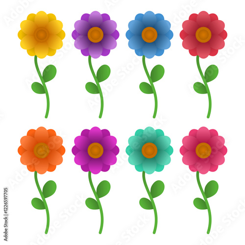 Beautiful Colorful Flowers Vector. Blooming Flower Icon. Beautiful Flower Elements.