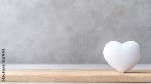 White heart on wood, grey background; love, care concept