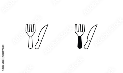 Fork and knife icon set line and glyph vector illustration