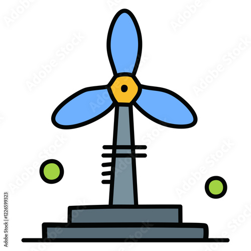 Blue wind turbine solar power energy icon. Vector illustration.