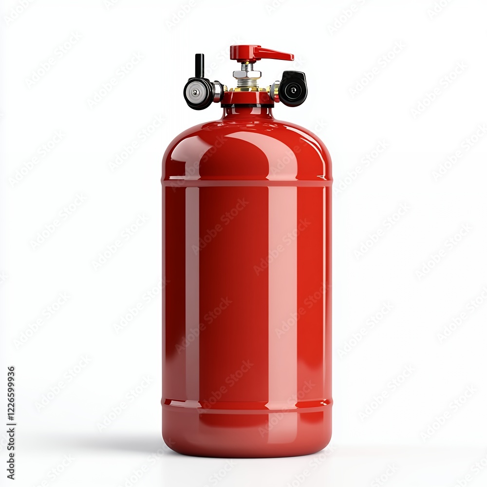Obraz premium Red Propane Tank with Pressure Gauge and Valve, Isolated on White