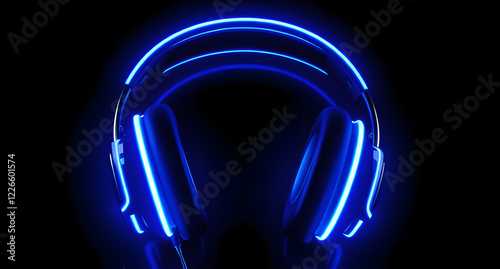 Headphones in blue neon