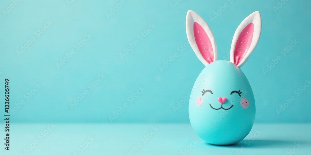 Obraz premium Delightful Aqua Easter Egg Bunny with Pink Ears on a Light Blue Background