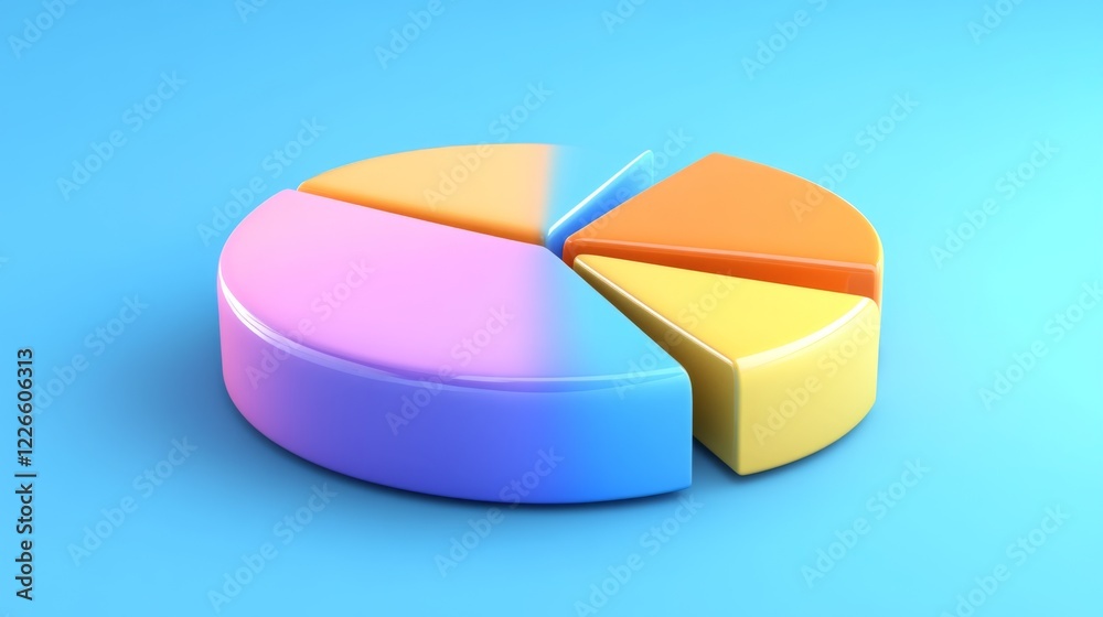 Obraz premium Abstract D pie chart with smooth, curved segments, set against a gradient blue background