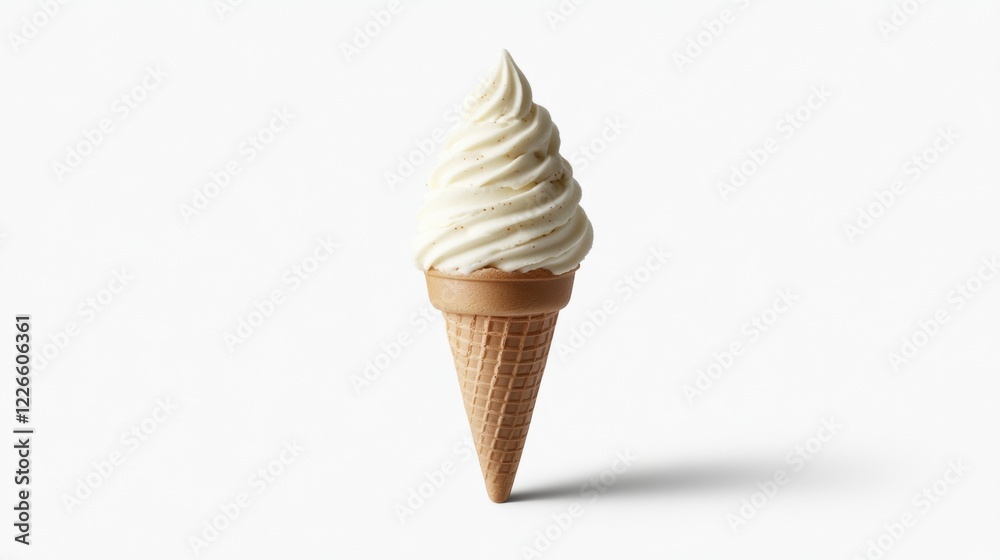 Delicious Creamy Soft Serve Ice Cream in Waffle Cone on White Background Delicious Creamy Soft Serve Ice Cream in Waffle Cone on White Background