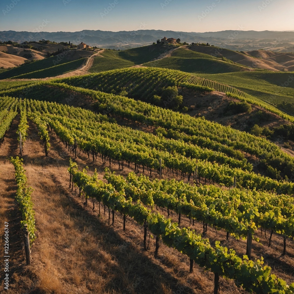 Naklejka premium A vineyard stretching across rolling hills.
