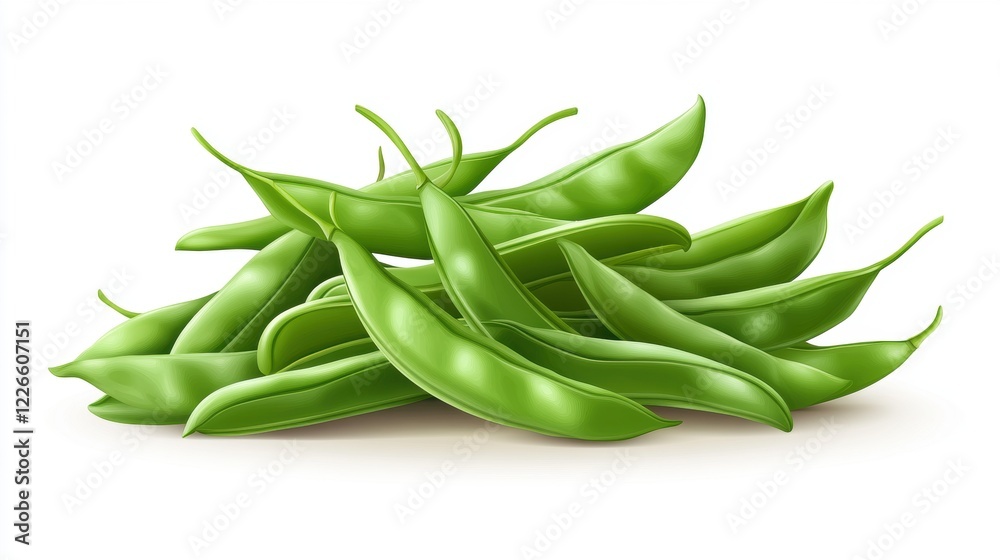 Fresh Green Beans Stack on White Background for Culinary Use
