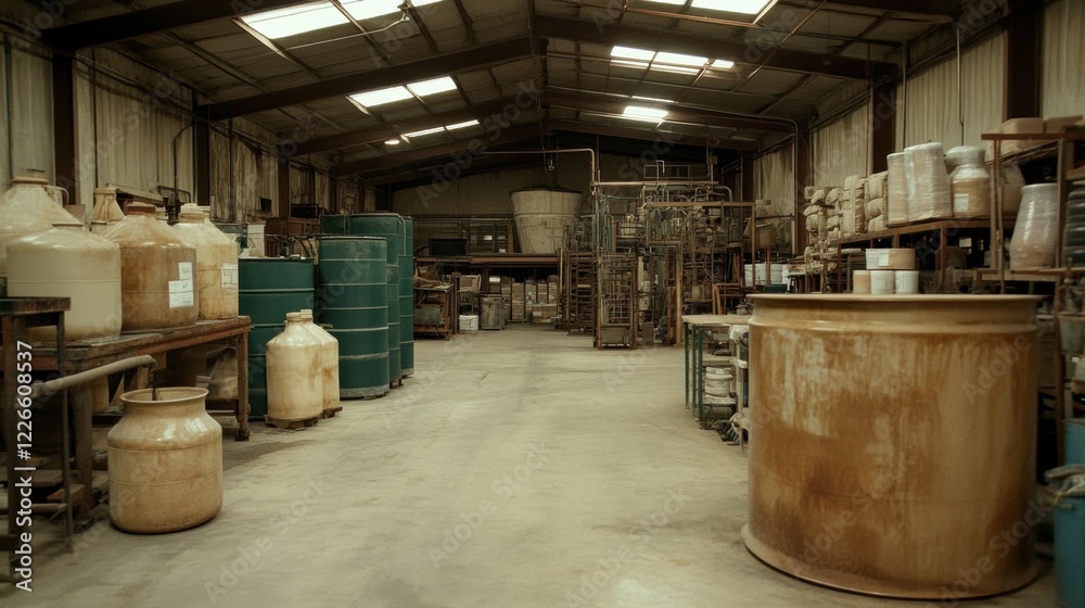 Industrial Warehouse with Large Containers and Storage Equipment Industrial Warehouse with Large Containers and Storage Equipment