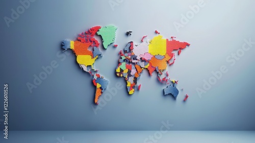 Colorful World Map Illustration with Bright Colors and Distinct Regions