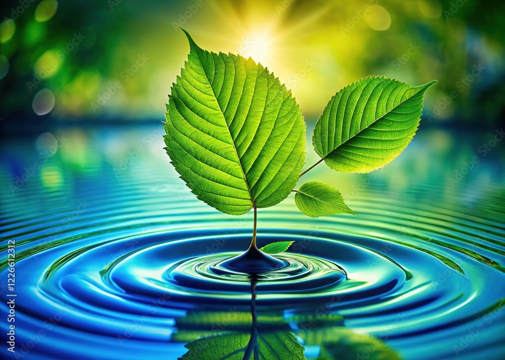 Silhouetted Green Leaves on Clear Water with Ripples and Rings - Nature Stock Photo Silhouetted Green Leaves on Clear Water with Ripples and Rings - Nature Stock Photo