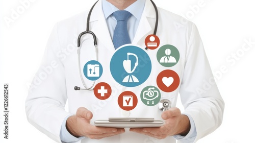 Healthcare professional analyzing patient data medical office digital health concepts clinical environment front view technology integration