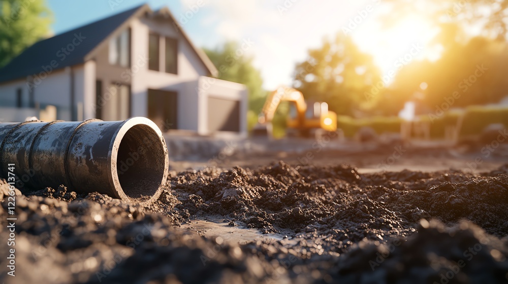 Construction site with equipment and pipe. Construction site with equipment and pipe.