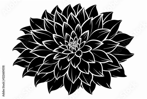 Dahlia flower silhouette black vector art illustration.