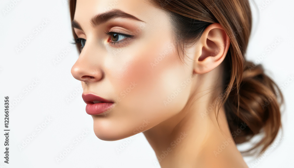 Woman with a bun hairstyle and makeup on her face Woman with a bun hairstyle and makeup on her face