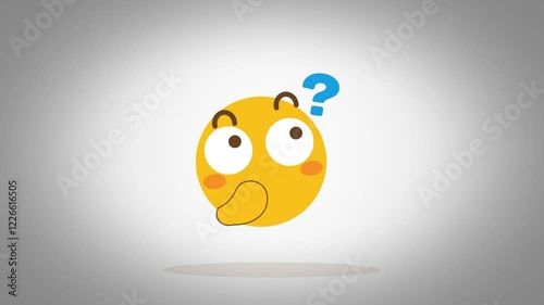 Curious Expression, 4K Animation of a Cute Face with Question Marks on a Crisp White Background