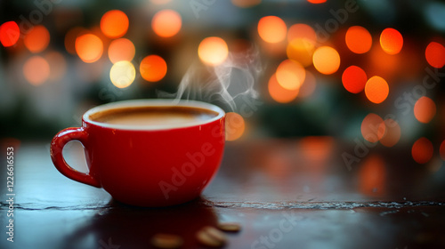 Wallpaper Mural Warm Aromatic Coffee in Red Cup Cozy Winter Night Lights hot cafe food dark drink steam relax image  Torontodigital.ca
