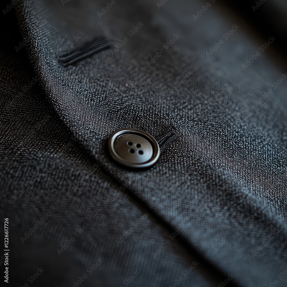 Close-Up of Elegant Black Suit Fabric with Button Detail Close-Up of Elegant Black Suit Fabric with Button Detail