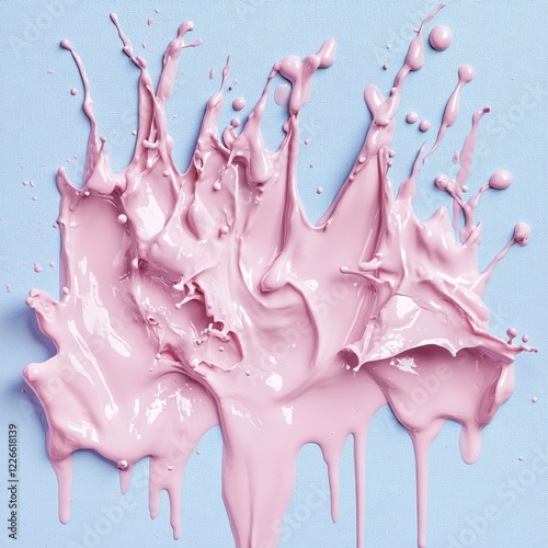 Obraz na płótnie Pink paint splash on light blue textured surface abstract fluid motion dynamic art w salonie