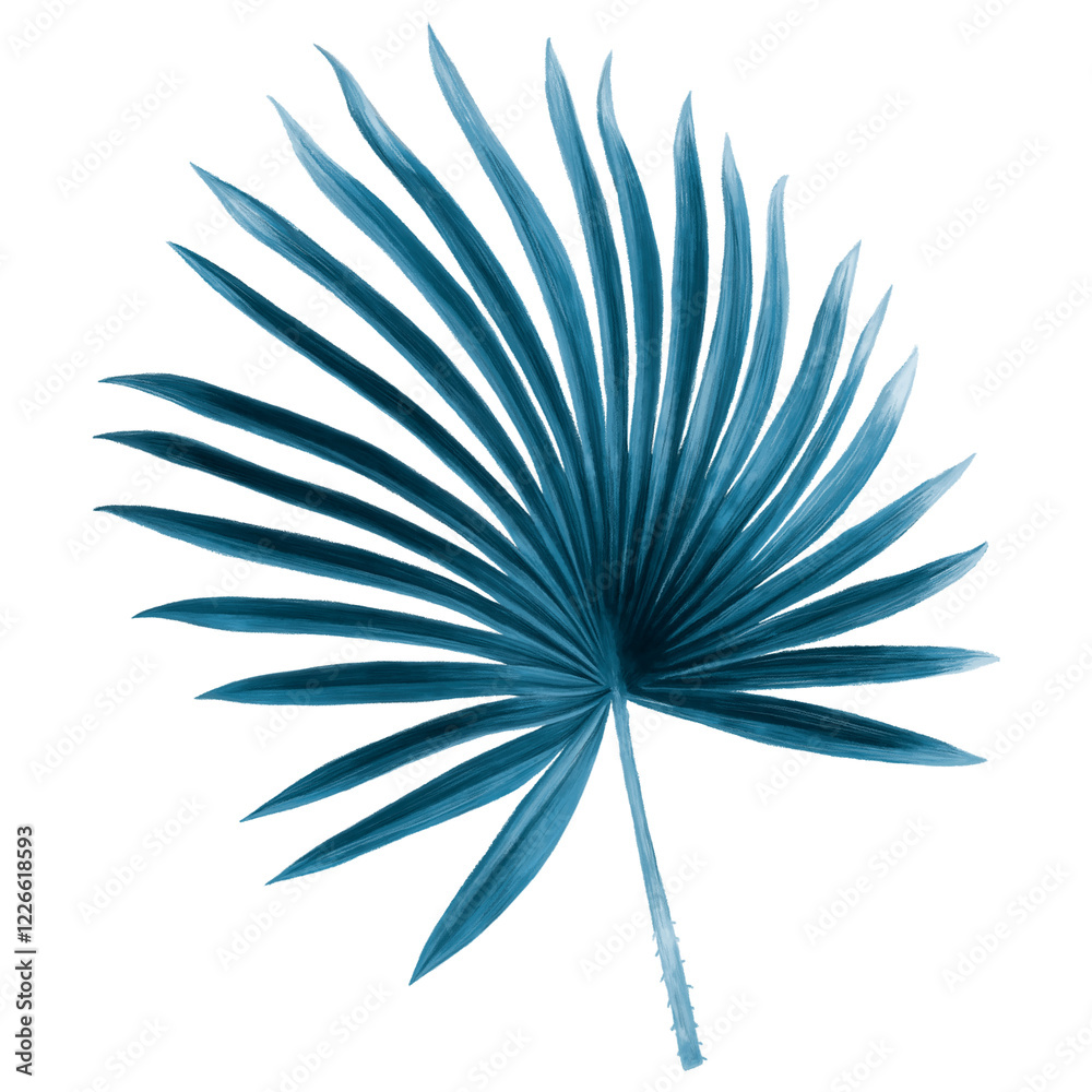 Fototapeta premium Tropical leaf png clipart, blue fan palm leaf, transparent background