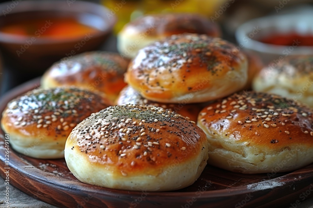 A close-up of an Egyptian baladi bread, with its rustic appearance and sprinkled with flour. A close-up of an Egyptian baladi bread, with its rustic appearance and sprinkled with flour.