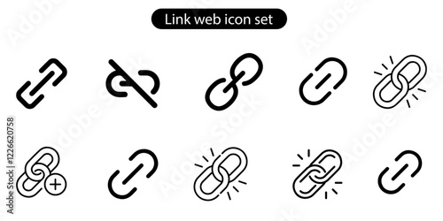 Internet URL or webpage URL link icons set. Link, share link, external link, database, icon set vector art illustration on white background.
