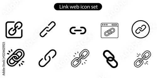 Internet URL or webpage URL link icons set. Link, share link, external link, database, icon set vector art illustration on white background.
