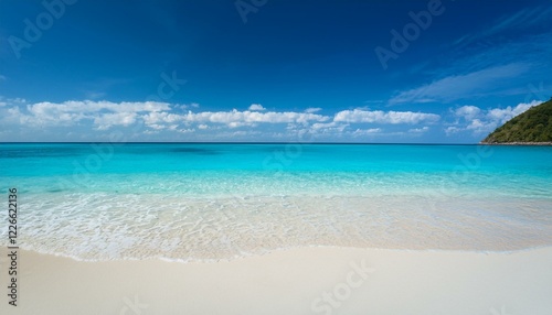 Beautiful tropical beach with palm trees, sunset beach seascape, design template for travel banner.