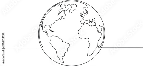 Continuous One Line Art Drawing Illustration Of Earth Globe In Editable Stroke Minimalist Style On An Isolated White Background