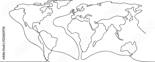 Continuous One Line Art Drawing Illustration Of World Map In Editable Stroke Style