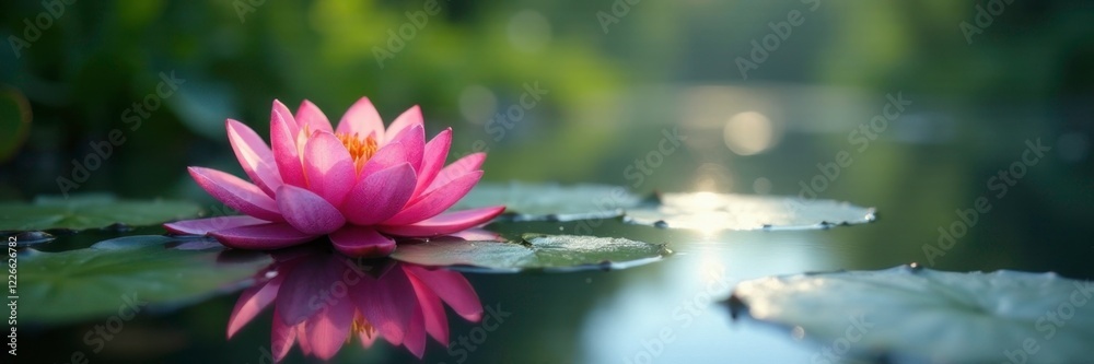 reflection of blooming water lily flowers in calm lake, serenity, nuphar reflection of blooming water lily flowers in calm lake, serenity, nuphar