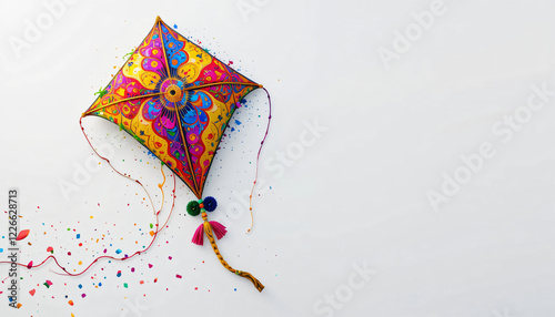 Colorful Holi-Themed Kite: Isolated on White Background, Perfect for Celebrating the Festival of Colors
