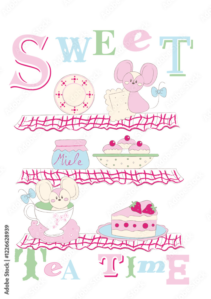 A sweet cartoon mouse with a strawberry theme and fun text. Perfect for baby products, cards, and playful illustrations for children. A sweet cartoon mouse with a strawberry theme and fun text. Perfect for baby products, cards, and playful illustrations for children.
