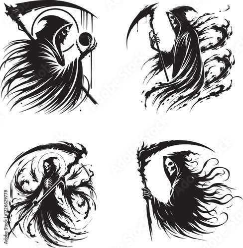 Soul reaper black and white silhouette assets in vector farm 