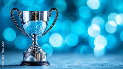 High-resolution photo of an elegant silver trophy with a wide base isolated on a pale gray gradient background photo