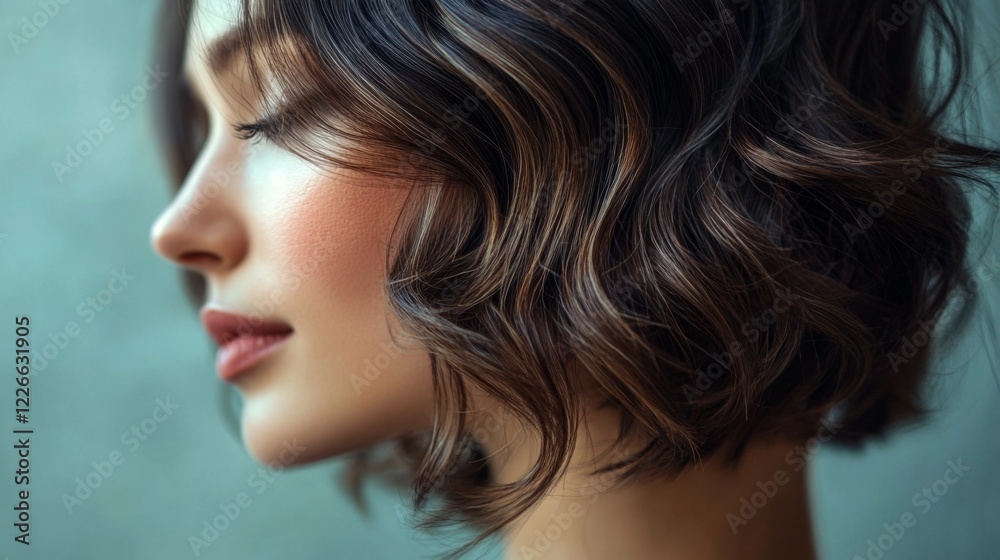 Close-up of a womans hair styled in a chic bob with soft, tousled waves, showcasing the modern and fashionable look. Close-up of a womans hair styled in a chic bob with soft, tousled waves, showcasing the modern and fashionable look.