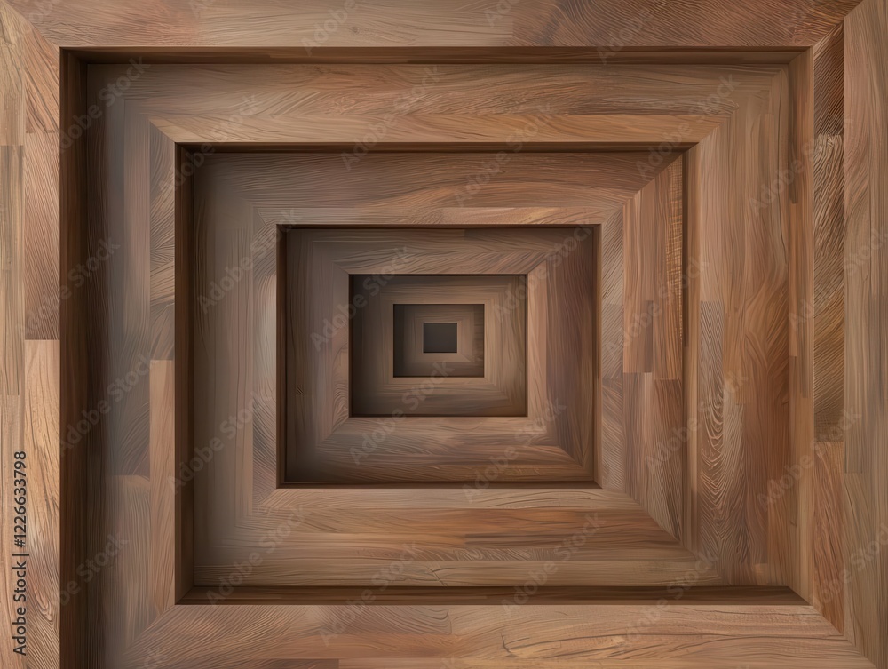 A mesmerizing pattern of concentric wooden squares, creating a sense of depth and perspective. A mesmerizing pattern of concentric wooden squares, creating a sense of depth and perspective.