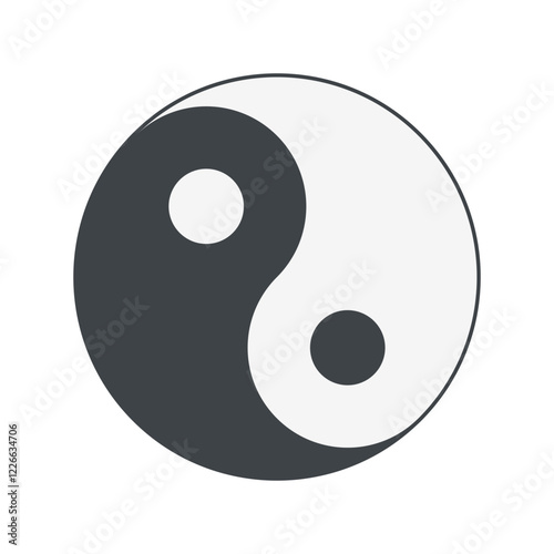 This minimalist vector illustration depicts the classic Yin Yang symbol, representing the balance of opposing forces in the universe