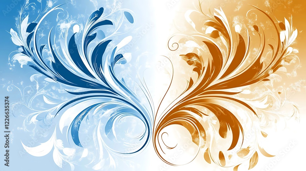 Abstract Blue and Orange Floral Design Artwork Abstract Blue and Orange Floral Design Artwork