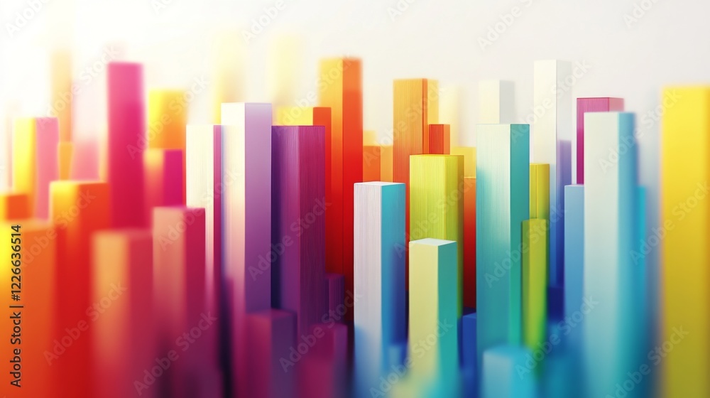 Creative bar graph made from colorful blocks, set against a white minimalist background Creative bar graph made from colorful blocks, set against a white minimalist background