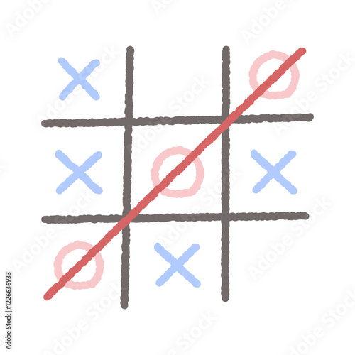Tic tac toe doodle. Playing game. Hand drawn style decorative vector design isolated illustration.