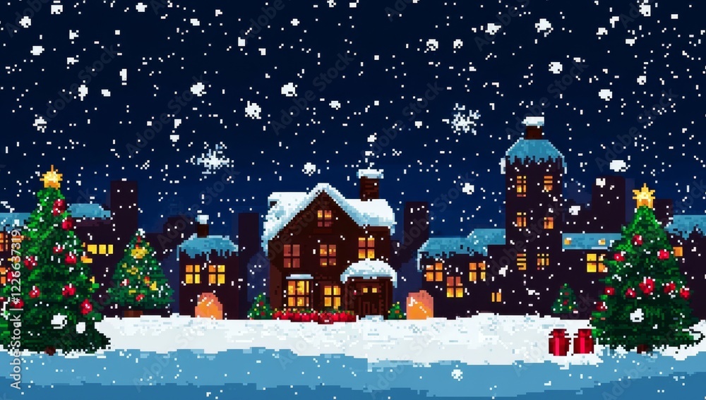 Naklejka premium The design features falling snow, enhancing the holiday spirit.