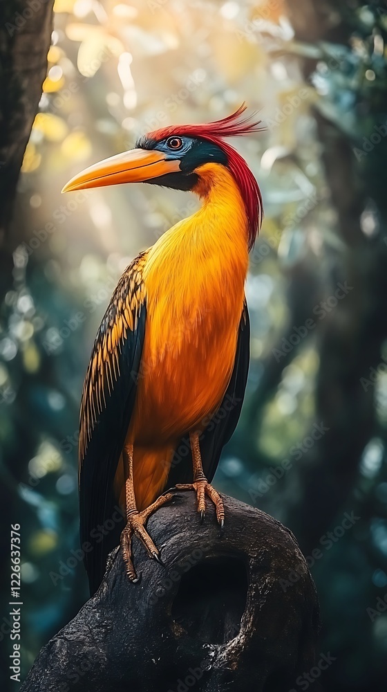 Fototapeta premium Elegant bird with soft glowing background bokeh.