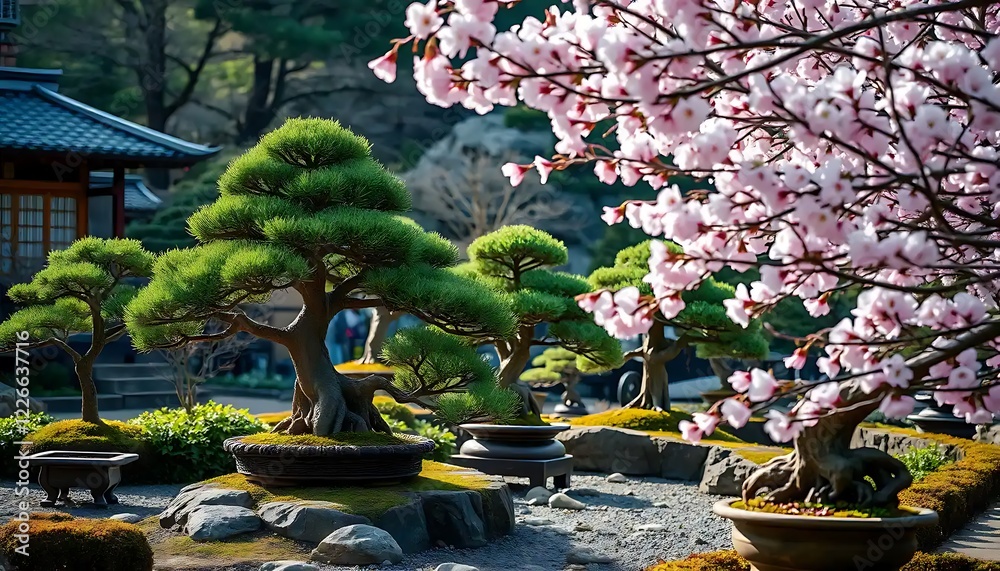 custom made wallpaper toronto digitalSerene Bonsai Garden with Blooming Cherry Trees