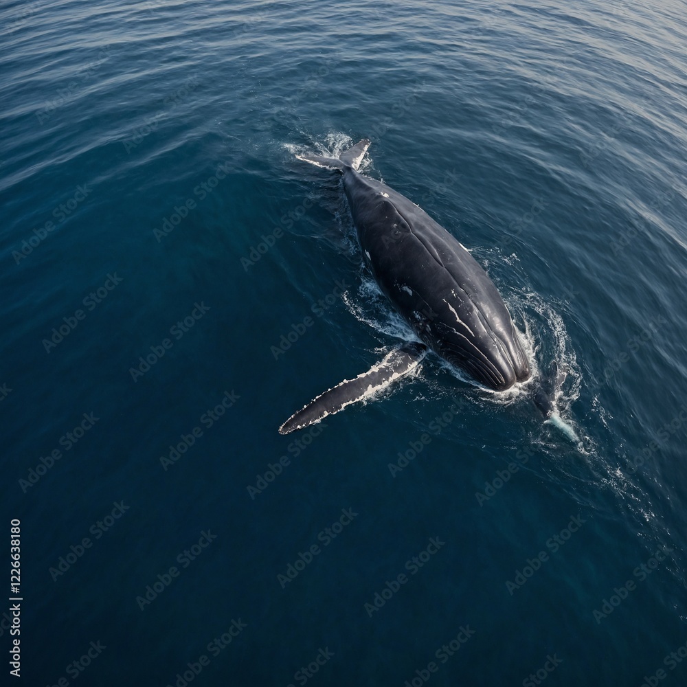 Fototapeta premium A giant whale gracefully swimming beneath a tiny boat.