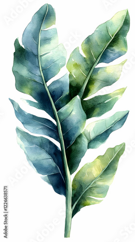 Watercolor Tropical Leaves, Green, Blue, Design, Nature, Isolated